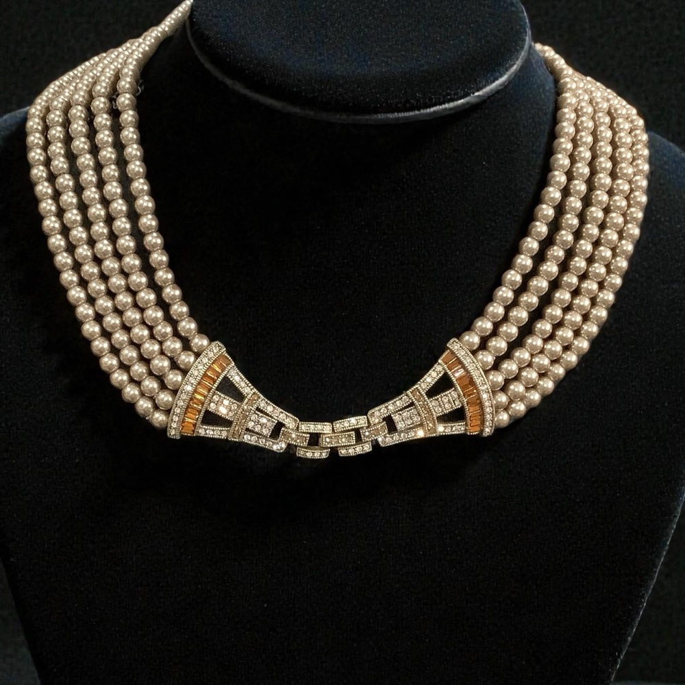 Heidi Daus Multi Strand Champagne Pearl and Gold Necklace. NWOT